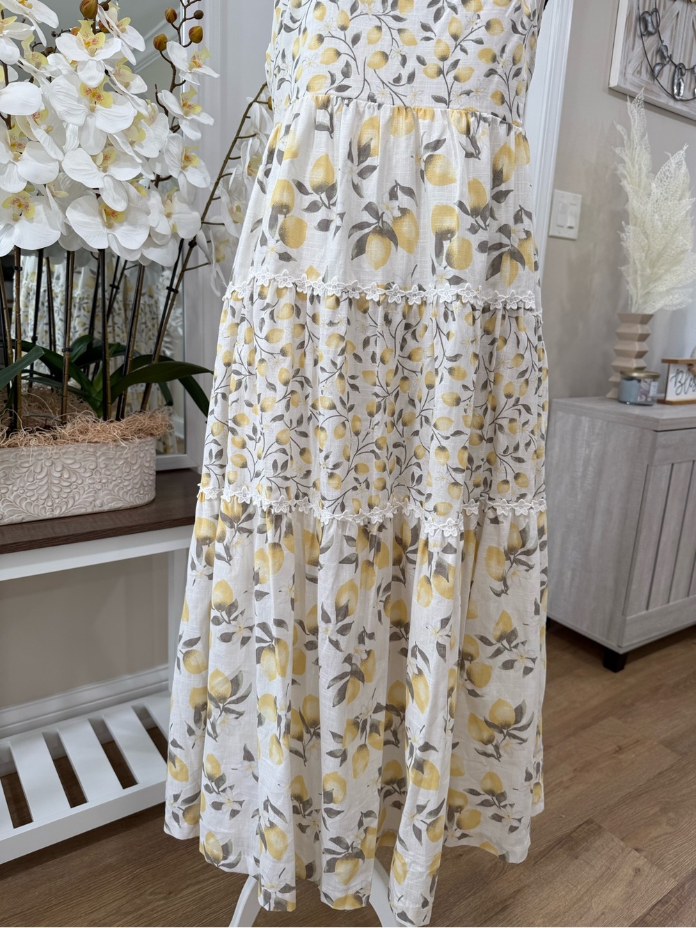 New Dress HAUTE HIPPIE Lemon Print Tiered Midi Sundress Sz.12 Cotton Party - Picture 4 of 14